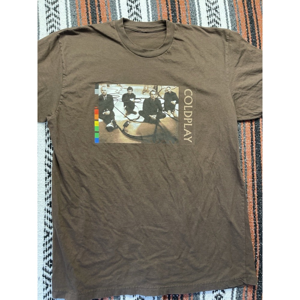 COLDPLAY 2005 TWISTED LOGIC TOUR BROWN GRAPHIC T-SHIRT Size Large